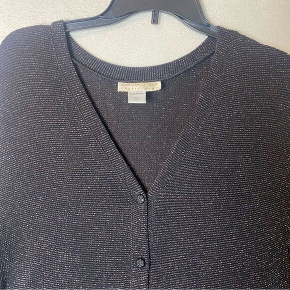 Jessica McClintock Vintage Black/Silver Threads Cardigan Sweater Size Medium - Picture 5 of 10